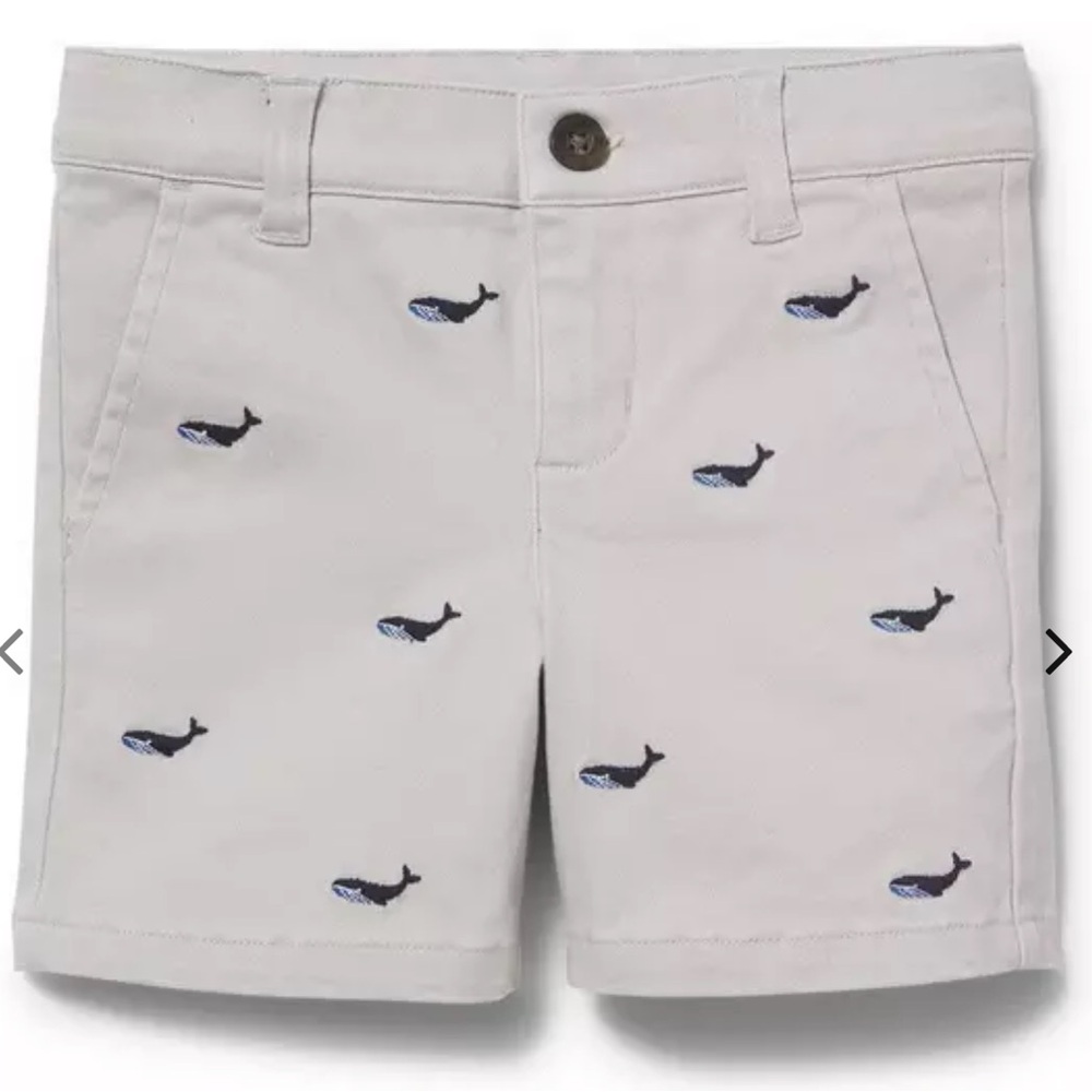 Janie & Jack Whale Embroidered Khaki Shorts Boys 5